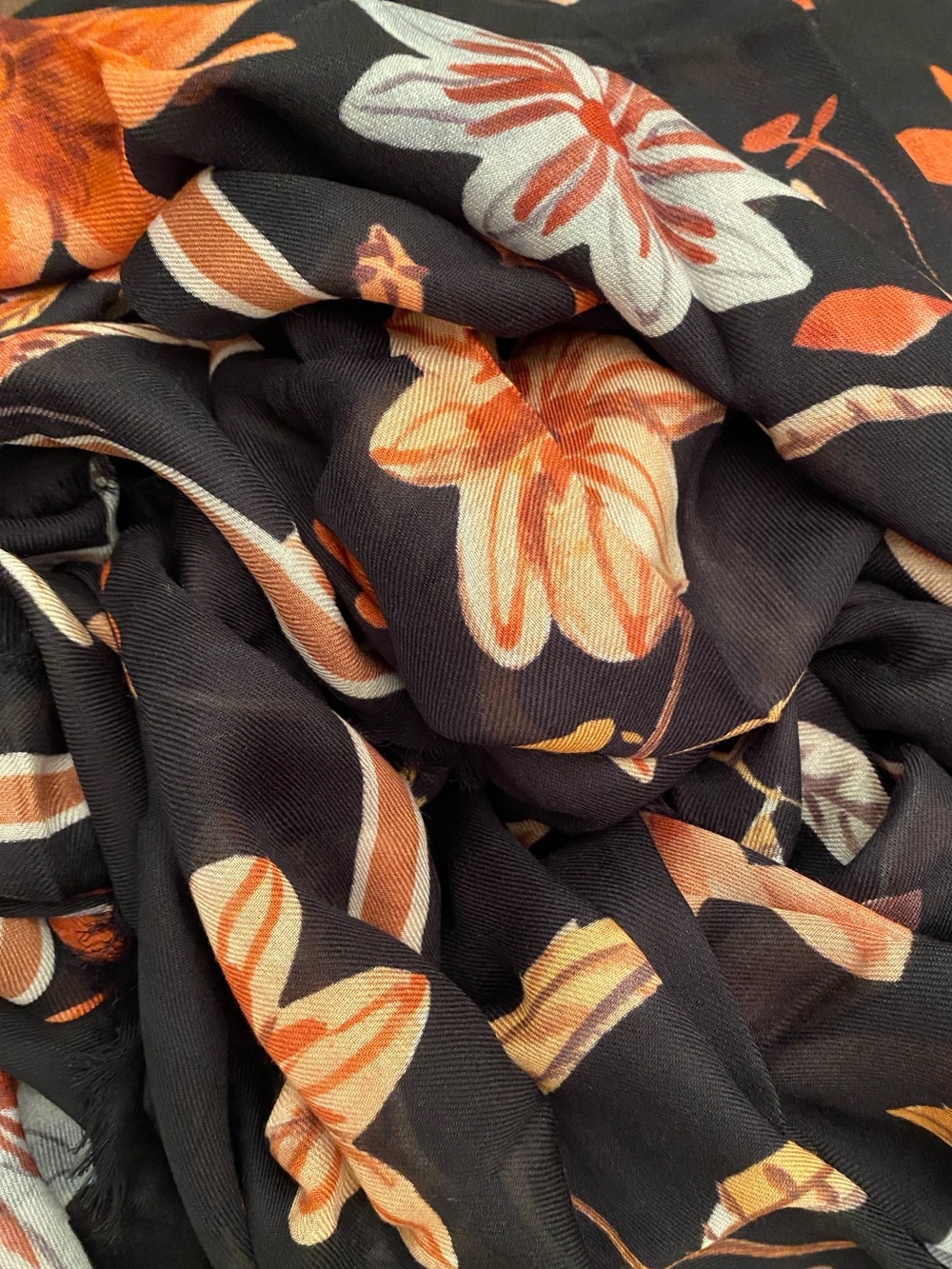 Echo Women’s Fall Oblong Scarf • Floral Black Orange & Blue Tones • NWT